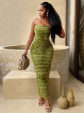 Women's Autumn Tie-Dye Strapless Low Back Slim Fitted Long Dress
