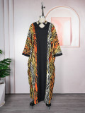 Lace-Up Robe African Clothing Plus Size Women's Beaded Leopard Print Dress