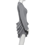 Women's Autumn & Winter Chic Solid Deep V-Neck Slim Waist Slim Fit Blazer Dress