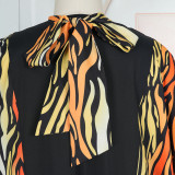 Lace-Up Robe African Clothing Plus Size Women's Beaded Leopard Print Dress