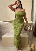 Women's Autumn Tie-Dye Strapless Low Back Slim Fitted Long Dress