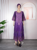 Plus Size African Women's Muslim Beaded Lace Robe Malay/Indonesian Dress with Headscarf