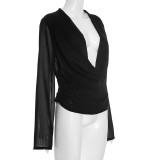 Women's Autumn & Winter Deep V Cowl Neck Chiffon Long-Sleeve Blouse