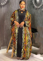 Lace-Up Robe African Clothing Plus Size Women's Beaded Leopard Print Dress