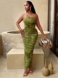 Women's Autumn Tie-Dye Strapless Low Back Slim Fitted Long Dress