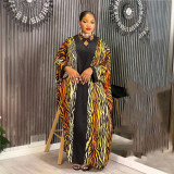 Lace-Up Robe African Clothing Plus Size Women's Beaded Leopard Print Dress