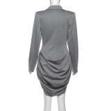Women's Autumn & Winter Chic Solid Deep V-Neck Slim Waist Slim Fit Blazer Dress