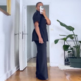 Women's Autumn Fashion Two-Piece Set Stand Collar Single-Breasted Slim Waist Shirt with Straight Pants