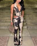 Women Sexy Print Halter Neck Tie-Up Bell Bottom Jumpsuits