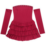 Women Autumn/Winter Long-Sleeved Strapless Off-Shoulder Dress