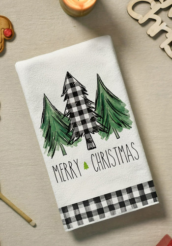 Christmas Truck Tree Plaid Print Dish Cloth Kitchen Towel