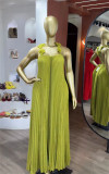 Women's Autumn Dress Sweet Fresh Strap Low Back Pleated Long