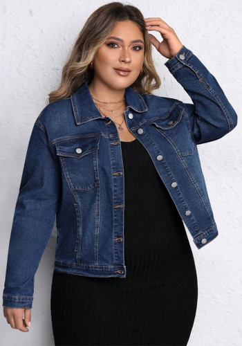 Plus Size Women Denim Long-Sleeved Top Jacket