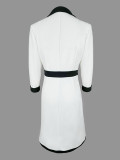Women Spring French Style Black and White Color Block Three-Quarter Sleeve Dress