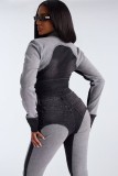Women's Fashion Sexy High Stretch Patchwork Color Block Washed Denim Casual Two-Piece Pants Set