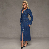 Women Long-Sleeved Denim Maxi Dress