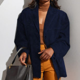 Women Spring Brown Pocket Long-Sleeved Blazer Jacket