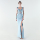 Women's Luxury Slim Waist Beaded Floral Evening Gown