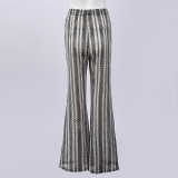 Women Autumn Striped Stretchy Bell Bottom Pant