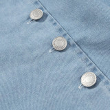 Women's Summer Blue Sexy Button Denim Long Dress