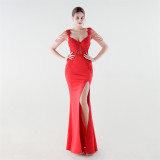 Women's Luxury Slim Waist Beaded Floral Evening Gown