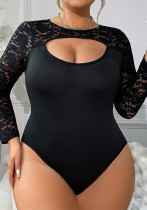 Plus Size Women Lace Patchwork Long-Sleeved Jumpsuit Plus Size Women Lace Patchwork Long-Sleeved Jumpsuit