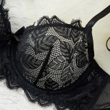 Women's Seductive Lingerie Set Lace Print Bra and See-Through Thong Set