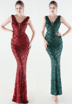 Women's Plus Size Luxury Sequin Beaded Slim Mermaid Evening Gown