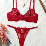 Women's Lace Print Sheer See-Through Bra and Thong Set
