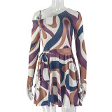 Women's Summer Print Elegan A-Line Raglan Sleeve Off-Shoulder Dress