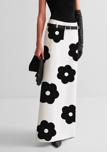 Women Summer Elegant Black and White Skirt (No Belt)
