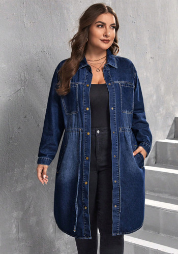 Plus Size Women Autumn/Winter Long-Sleeved Denim Jacket