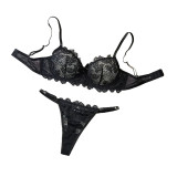 Women's Seductive Lingerie Set Lace Print Bra and See-Through Thong Set