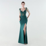 Women's Luxury Slim Waist Beaded Floral Evening Gown