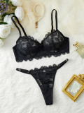 Women's Seductive Lingerie Set Lace Print Bra and See-Through Thong Set