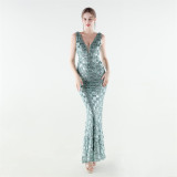 Women's Plus Size Luxury Sequin Beaded Slim Mermaid Evening Gown