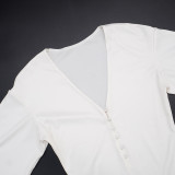 Women Autumn/Winter V-Neck Button-Up Solid Blazer Cropped Pants Two-Piece Set