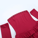 Women Autumn/Winter Long-Sleeved Strapless Off-Shoulder Dress