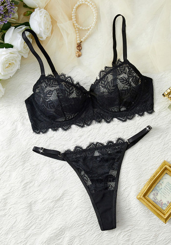 Women's Seductive Lingerie Set Lace Print Bra and See-Through Thong Set