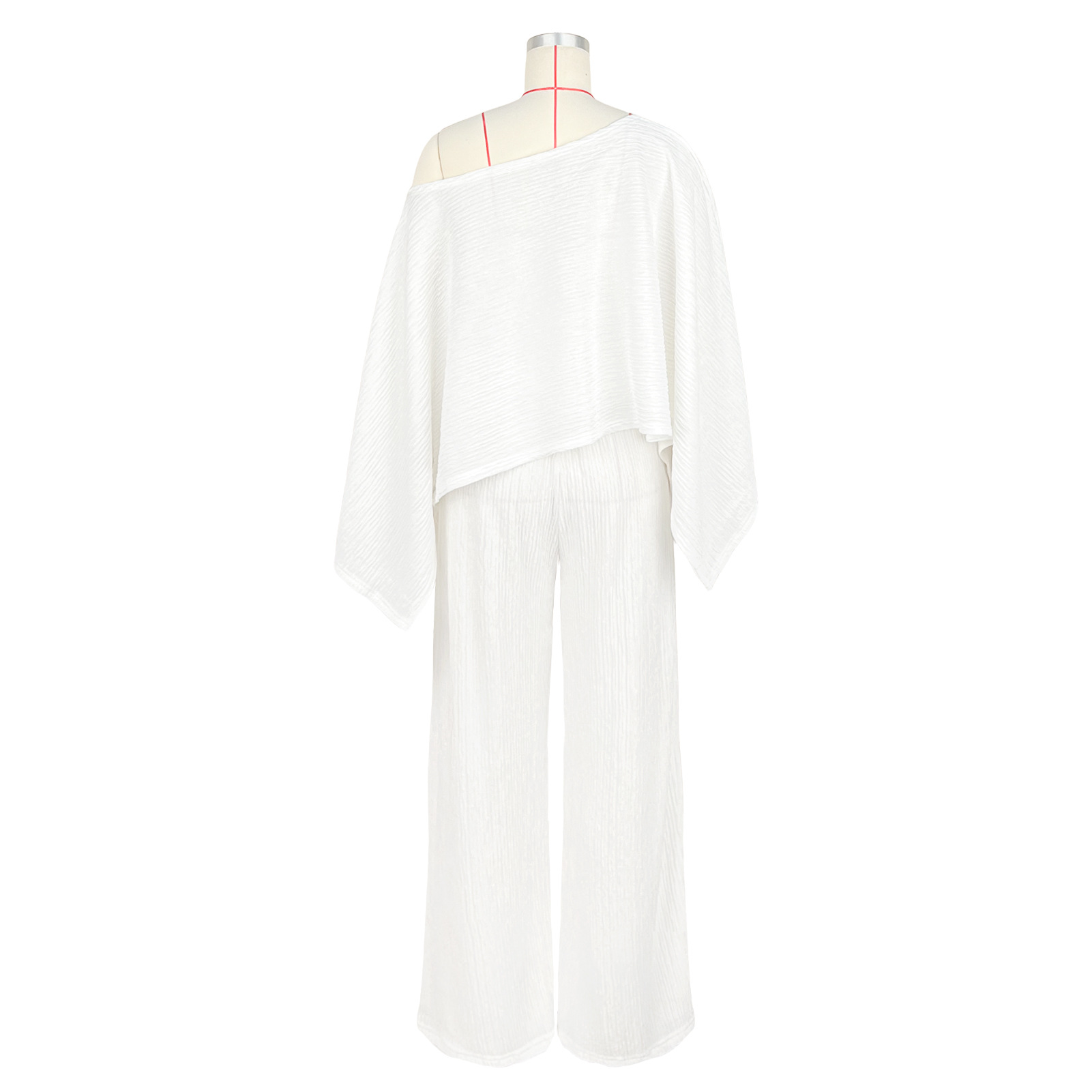 Women's Fashion Set Stretch Crinkle Bat Sleeve One-Sleeve Top Wide-Leg Pants