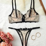 Women's Seductive Lingerie Set Mesh Embroidery Thin Bra and Panty Set
