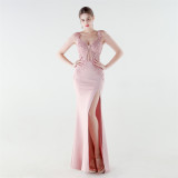 Women's Luxury Slim Waist Beaded Floral Evening Gown