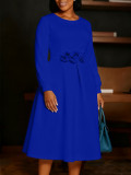 Women's Autumn Winter Solid Color Round Neck  Floral A-line Dress