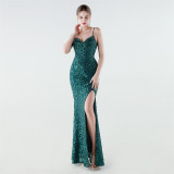 Women's Luxury Sequin Beaded Slim Waist Evening Gown