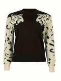 Plus Size Women Casual Leopard Top Sweater