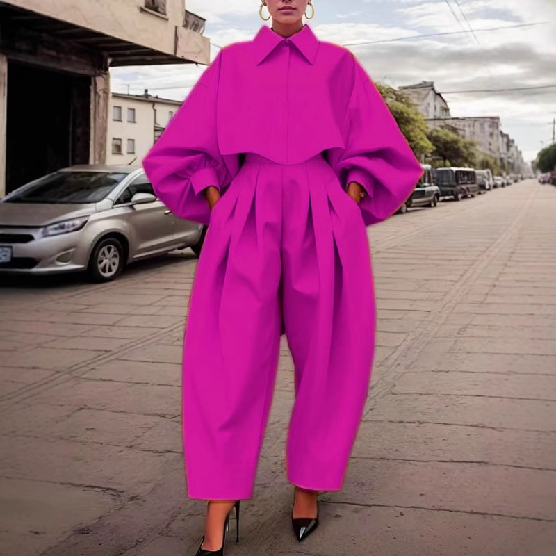 Women Irregular Long-Sleeved Top and Harem Pants Two-Piece Set