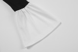 Women Round Neck Black and White Patchwork Long Sleeve Autumn Bodycon Dress