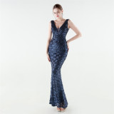 Women's Plus Size Luxury Sequin Beaded Slim Mermaid Evening Gown