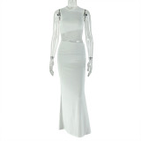 Women Sexy Round Neck Patchwork Solid Bodycon Dress