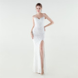 Women's Luxury Sequin Beaded Slim Waist Evening Gown